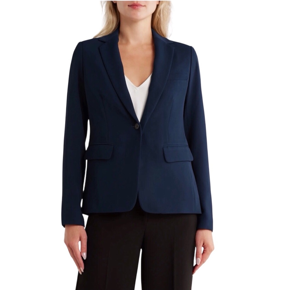 Vince Womens Blazer Size 4 Navy Blue Soft Suiting One Button Jacket New